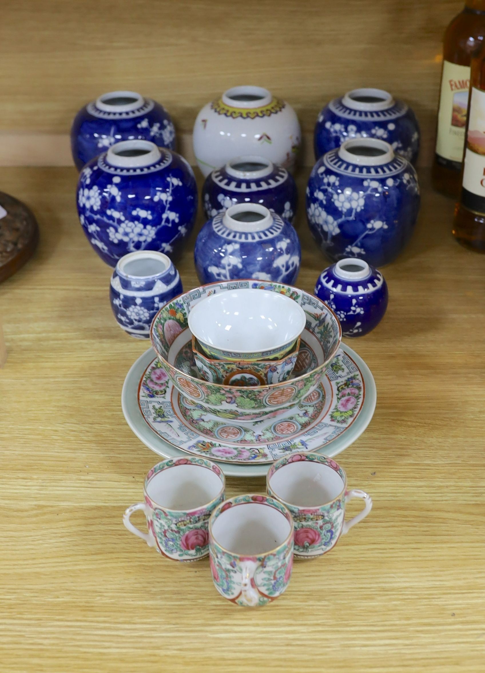 Quantity of 19th century blue and white prunus jars, together with assorted Chinese ceramics